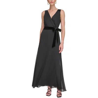 Dkny Womens Polka Dot Velvet Maxi Dress In Black