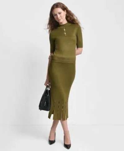 Dkny Womens Ponte Grommet Midi Skirt Mockneck Sweater Sweater Midi Skirt In Green