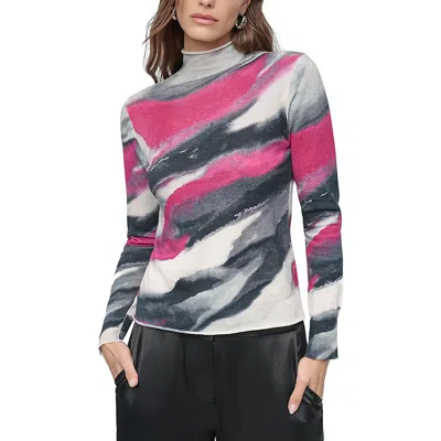 Dkny Womens Printed Cotton Turtleneck Sweater In Grey Geode