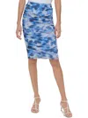 Shop Dkny Womens Printed Midi Pencil Skirt In Blue