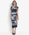 Dkny Womens Printed Mix Rib Short Sleeve Sweater Printed Rib Knit Midi Skirt