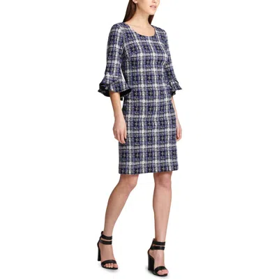 Dkny Womens Printed Scoop Neck Sheath Dress In Blue