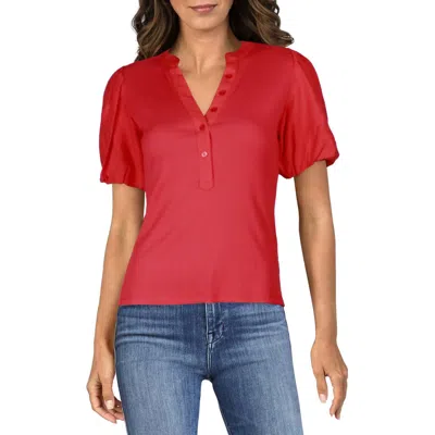 Dkny Womens Puff Sleeve Shirt Henley In Red
