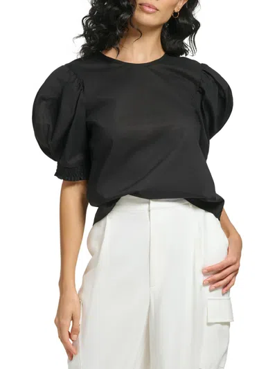Dkny Womens Puff Sleeve Solid Blouse In Black