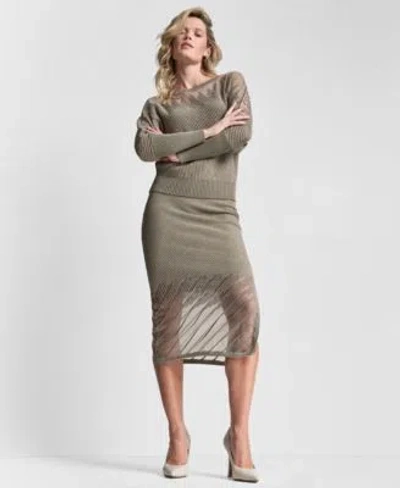 Dkny Womens Ribbed Knit Top Ribbed Midi Skirt In Multi