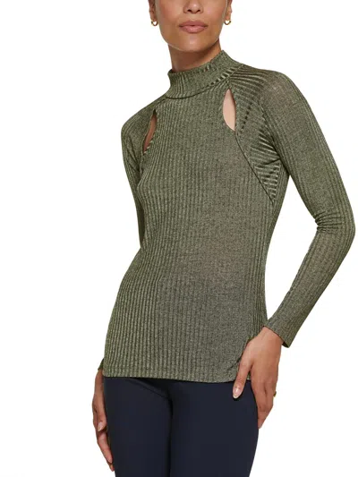 Dkny Womens Ribbed Metallic Pullover Top In Green