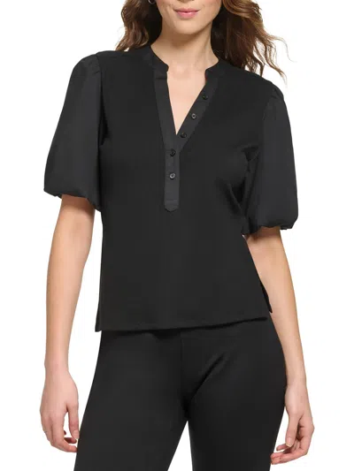 Dkny Womens Ribbed Puff Sleeve Blouse In Black