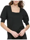 DKNY WOMENS RIBBED TRIM SQUARE NECK PULLOVER SWEATER