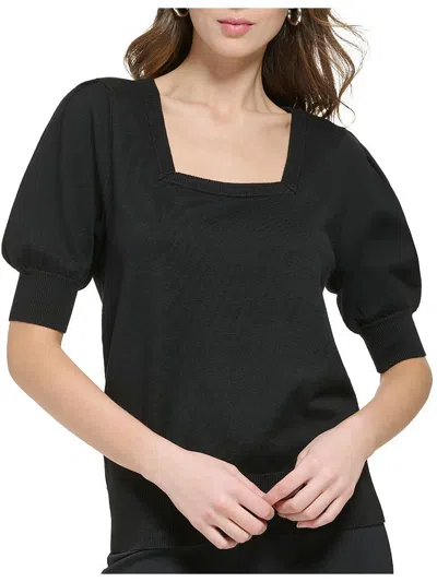 Dkny Womens Ribbed Trim Square Neck Pullover Sweater In Black