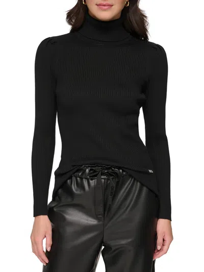 Dkny Womens Ribbed Turtle Neck Pullover Sweater In Black