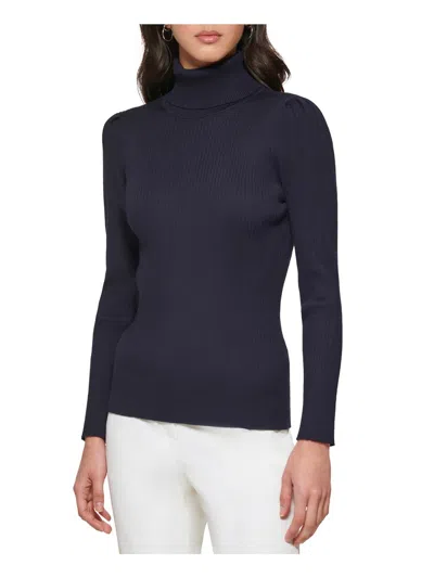 Dkny Womens Ribbed Turtle Neck Pullover Sweater In Blue