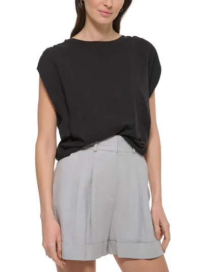 Dkny Womens Ruched Cap Sleeve Pullover Top In Black