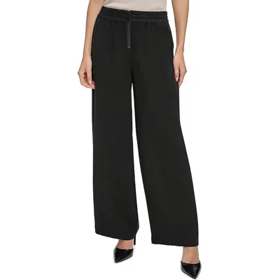 Dkny Womens Ruched High Rise Wide Leg Pants In Black