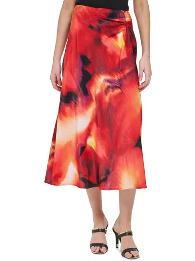 Dkny Ruched Print Satin Maxi Skirt In Multi