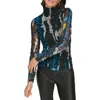 Dkny Women's Printed Mock-neck Ruched Long-sleeve Mesh Top In Multi