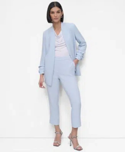 Dkny Womens Ruched Sleeve Open Front Blazer Cropped Straight Leg Pants In Skyway
