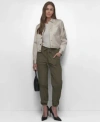 Dkny Womens Sateen Cropped Snap Front Jacket Cutaway Seamless Tank Top Tie Front Cargo Pants In Utility Green