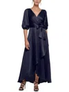 DKNY WOMENS SATIN BELTED MAXI DRESS