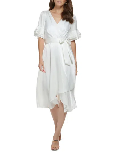 Dkny Womens Satin Mid-calf Midi Dress In White
