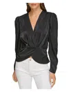 Dkny Pleat-detail Satin-finish Blouse In Black