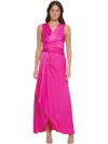 DKNY WOMENS SATIN RUCHED EVENING DRESS