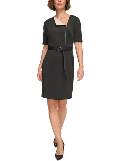Dkny Womens Scuba Asymmetric Neck Sheath Dress In Beige