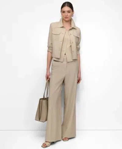 Dkny Womens Seersucker Square Neck Bustier Top Seersucker Button Front Cropped Jacket Seersucker High Ris