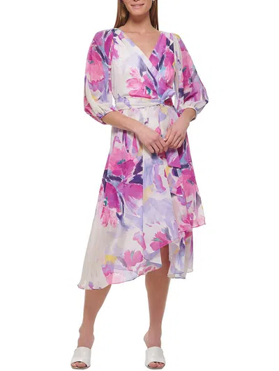 Dkny Womens Semi-formal Floral Print Midi Dress In Multi