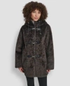 Dkny Womens Shearling Hooded Toggle Coat P Xs Xxl In Black