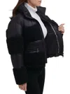 Dkny Womens Sherpa Cold Weather Puffer Jacket In Black