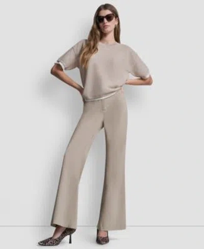 Dkny Womens Short Sleeve Boxy 2 Layer Mesh Sweater Tumbled Twill Cargo Pant In Gray