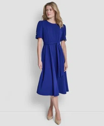 Dkny Womens Short Sleeve Jewel Neck Midi Dress In Blue