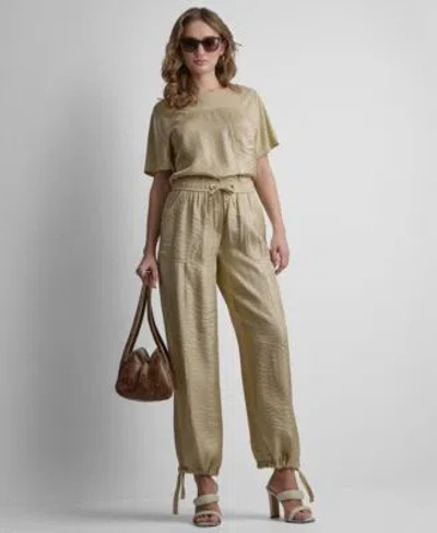 Dkny Womens Short Sleeve Twinkle Front T Shirt Twinkle Tie Leg Pants In Mojave Desert