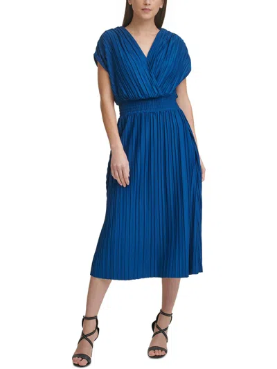 Dkny Womens Shutter Pleat Calf Midi Dress In Blue