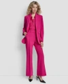 Dkny Womens Single Button Long Sleeve Blazer Printed Long Sleeve Top Pintuck Fit Flare Trousers In Pink