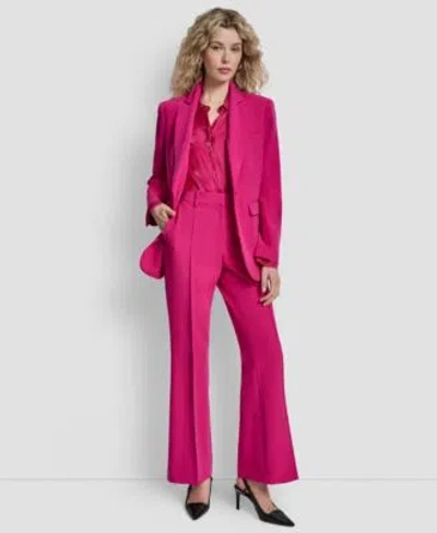 Dkny Womens Single Button Long Sleeve Blazer Printed Long Sleeve Top Pintuck Fit Flare Trousers In Pink