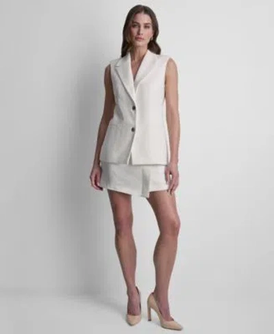Dkny Womens Sleeveless Basketweave Button Front Vest Basketweave Short Skirt In White