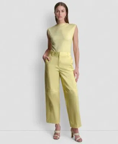 Dkny Womens Sleeveless Pique Top Zippered Cargo Pants In Yellow