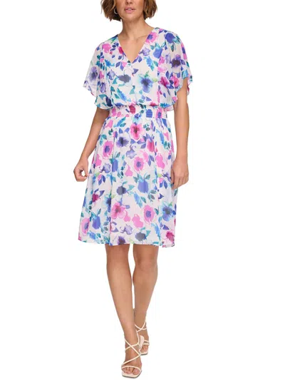 Dkny Womens Smocked Waist Floral Fit & Flare Dress In Multi