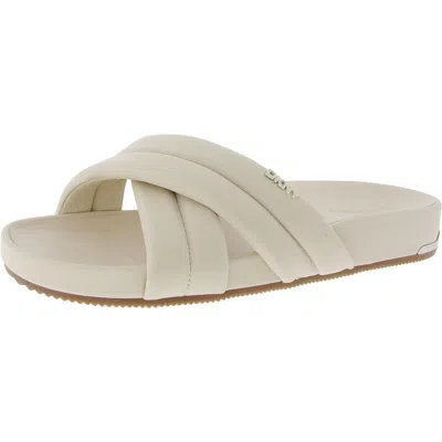 Dkny Womens Solid Faux Leather Slide Sandals In Beige