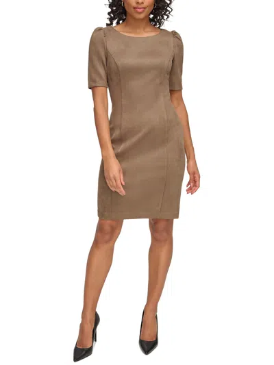 Dkny Womens Solid Faux Suede Sheath Dress In Brown