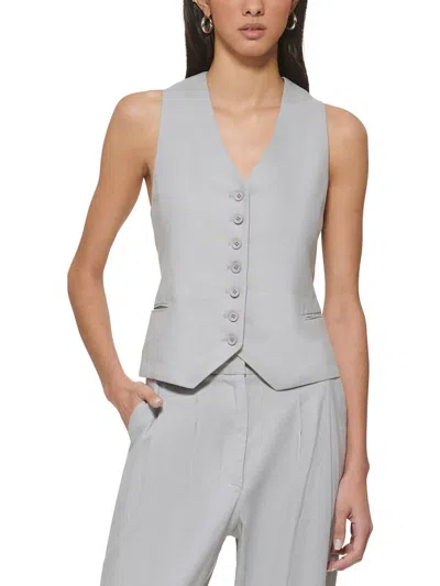 Dkny Womens Solid Linen Casual Vest In Multi