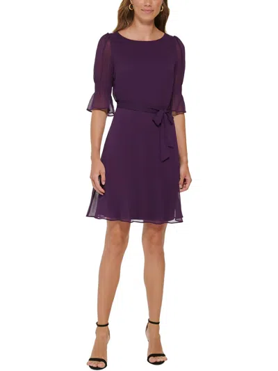 Dkny Womens Solid Polyester Fit & Flare Dress In Purple