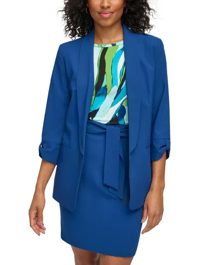 Dkny Womens Solid Rayon Open-front Blazer In Blue