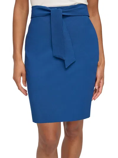 Dkny Womens Split Hem Polyester Pencil Skirt In Blue