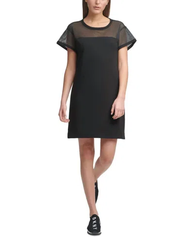 Dkny Womens Sport Mesh-blocked T-shirt Dress In Black