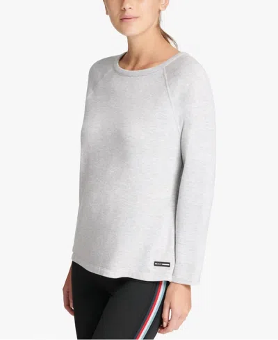 Dkny Womens Sport Ribbed Knit Tie Back Top In Pearl Gray Heather