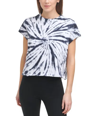 Dkny Womens Sport Tie Dye Raw Hem T-shirt In Black In Multi