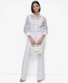 Dkny Womens Striped Button Front Shirt Flare Leg Pants In White