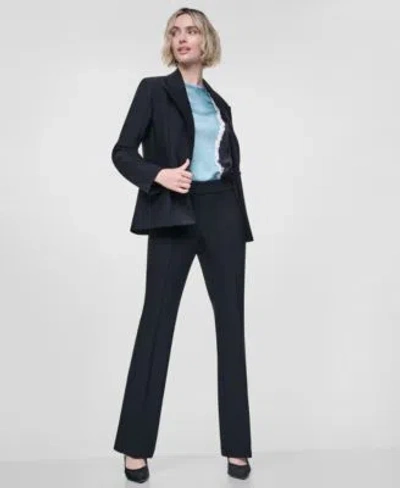 Dkny Womens Tech Sport Nylon Blazer Nylon Pull On Pants Printed Sleeveless Satin Blouse In Black